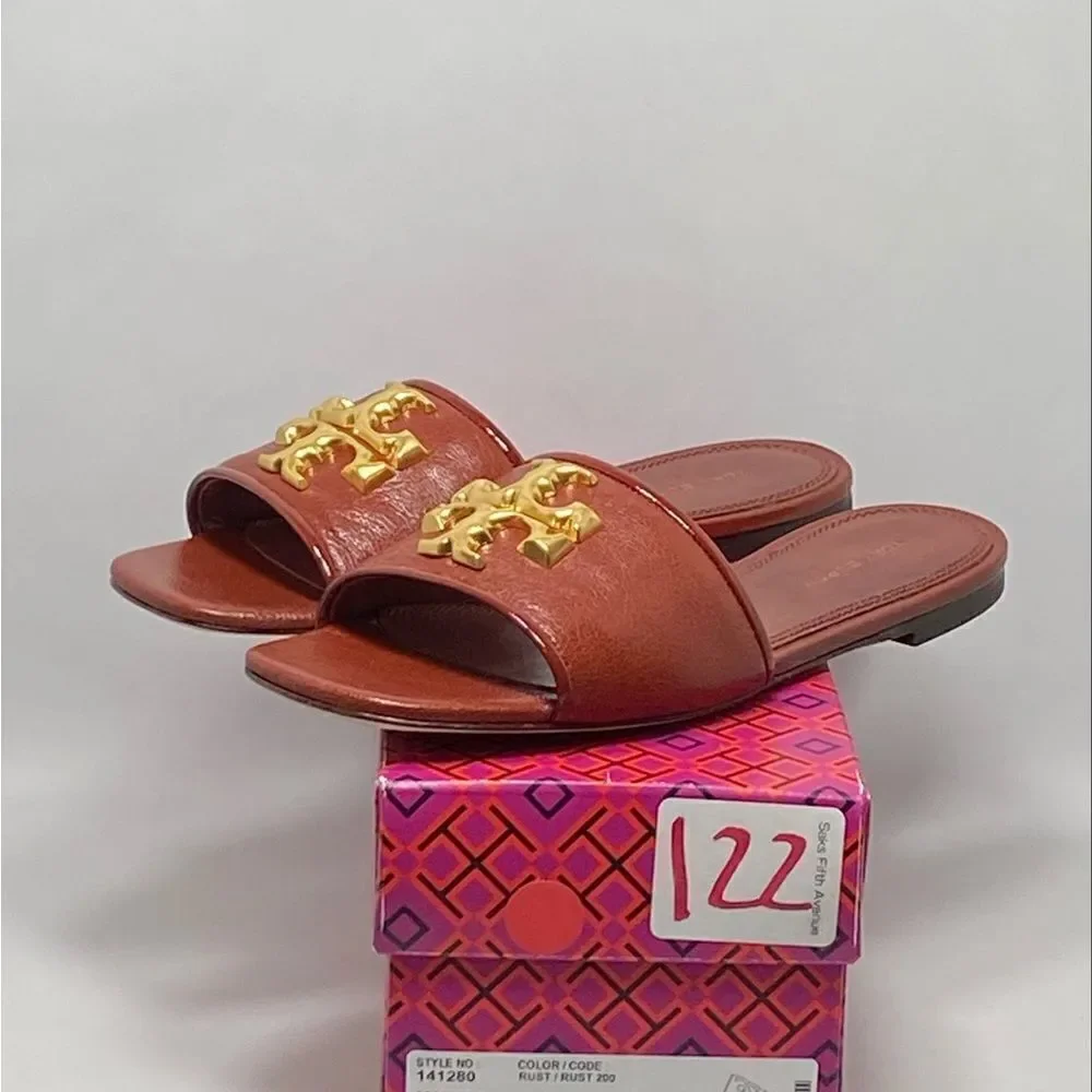 Tory Burch Elanor Leather Logo Slides size 6.5